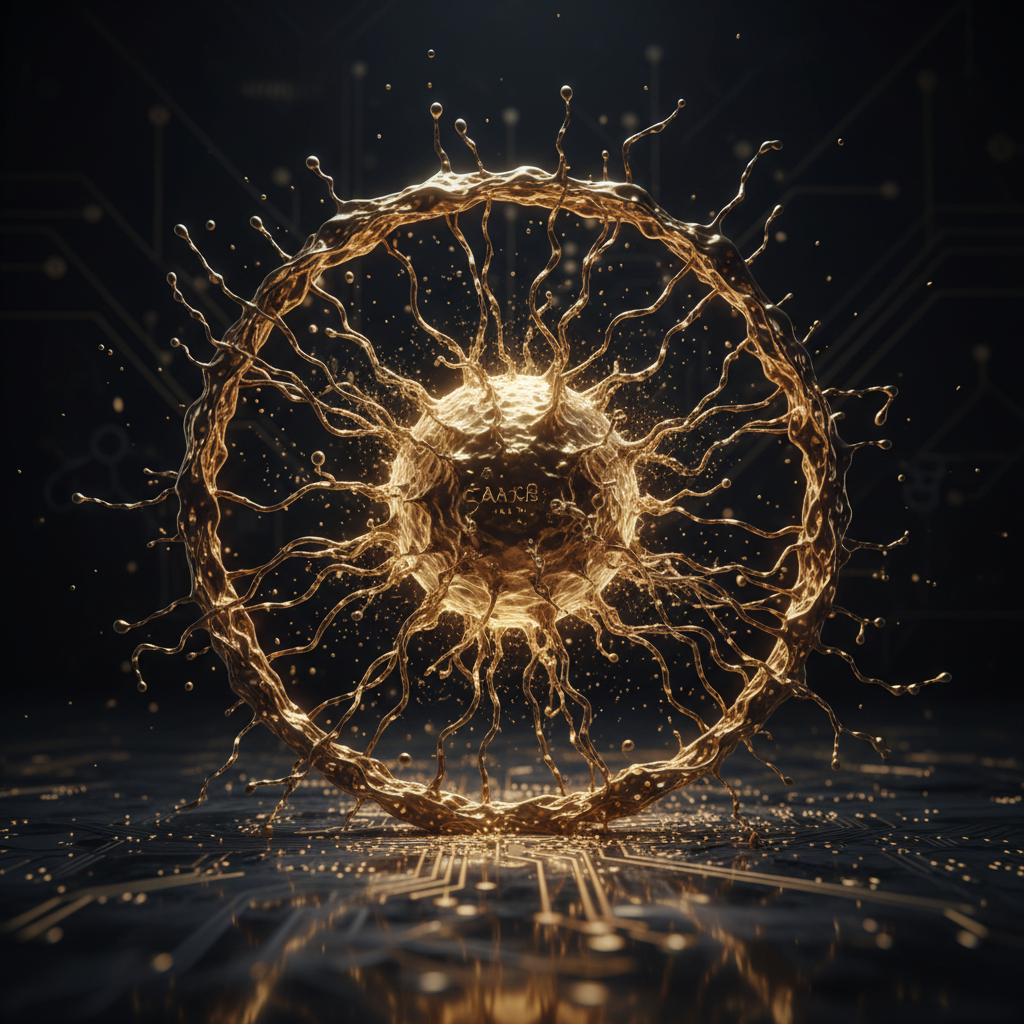 A cancer cell exploding while being surrounded by some magical substance. Generate with no text.