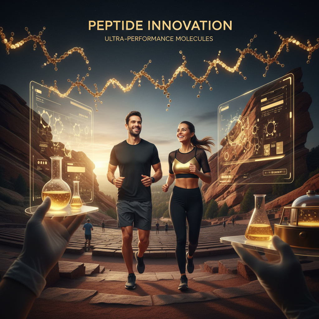 A happy fit couple running the red rocks ampitheater